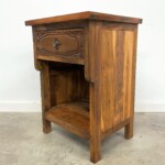 Carved Wood Nightstand with Storage