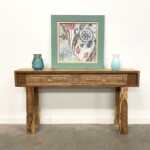 Natural Reclaimed Wood Carved Console Table