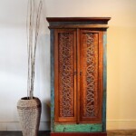 Distressed Reclaimed Teak Carved Cabinet