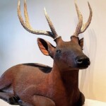 Intricately Hand Carved Old Wood Deer