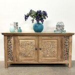 Modern Organic Carved Teak Sideboard