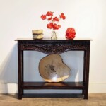 Narrow Carved Console Table with Old Teak Panel