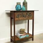 Carved Console Table with Old Teak Panel