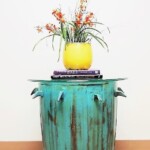 Painted Barrel Accent Table with Glass Top