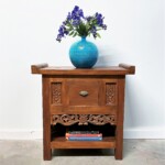 Reclaimed Teak Carved Indonesian Side Table with Drawer at Gado Gado