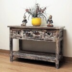 Reclaimed Wood Carved Console Table Distressed Finish