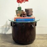 Round Tribal Side Table with Glass Top 2