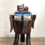 Round Tribal Side Table with Glass Top 3