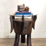 Round Tribal Side Table with Glass Top 3