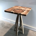 Sliced Teak Tripod Accent Table