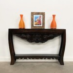 Slim Reclaimed Wood Carved Console Table