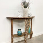 Tall Reclaimed Wood Half Moon Carved Console Table at Gado Gado