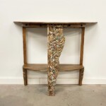 Tall Reclaimed Wood Half Moon Carved Console Table