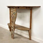 Tall Reclaimed Wood Half Moon Carved Console Table at Gado Gado