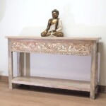 Whitewashed Carved Console Table with Shelf