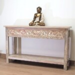 Whitewashed Carved Console Table with Shelf
