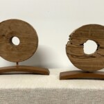 Vintage Teak Wheels Organic Art Set of 2