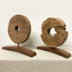 Vintage Teak Wheels Organic Art Set of 2