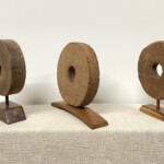 Vintage Teak Wheels Organic Art Set of 3