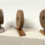 Vintage Teak Wheels Organic Art Set of 3
