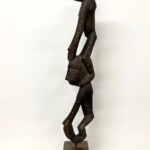 Papua Tribal Artifact Carved Figures on Custom Stand