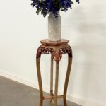 Tall Carved Vintage Chinese Pedestal Table Distressed Finish