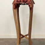 Tall Carved Vintage Chinese Pedestal Table Distressed Finish