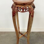 Tall Carved Vintage Chinese Pedestal Table Distressed Finish