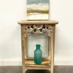 Carved Accent Table with Shelf Whitewash Finish