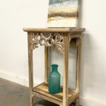 Carved Accent Table with Shelf Whitewash Finish