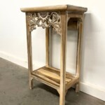 Carved Accent Table with Shelf Whitewash Finish