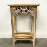 Carved Accent Table with Shelf Whitewash Finish