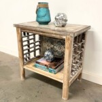 Carved Panel Open Shelf Side Table Whitewash Finish