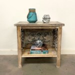 Carved Panel Open Shelf Side Table Whitewash Finish