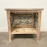 Carved Panel Open Shelf Side Table Whitewash Finish