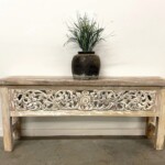 Long Carved Whitewashed Console Table
