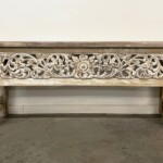 Long Carved Whitewashed Console Table