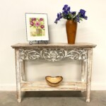 Whitewashed Carved Panel Console table