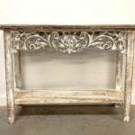 Whitewashed Carved Panel Console table