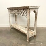 Whitewashed Carved Panel Console table