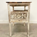 Whitewashed Carved Side Table with Open Shelf