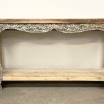 Whitewashed Old Carved Panel Balinese Console Table with Shelf