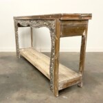 Whitewashed Old Carved Panel Balinese Console Table with Shelf