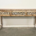 Whitewashed Old Carved Panel Indonesian Console Table