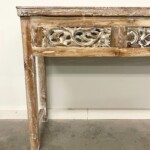 Whitewashed Old Carved Panel Indonesian Console Table