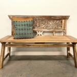 Whitewashed Reclaimed Teak Panel Bench Splayed Legs