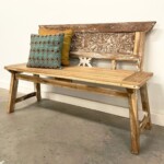 Whitewashed Reclaimed Teak Panel Bench Splayed Legs