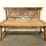 Whitewashed Reclaimed Teak Panel Bench Splayed Legs