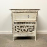 Distressed Whitewashed Carved Accent Table with Open Shelf
