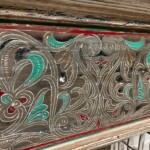 Distressed Whitewashed Carved Accent Table with Open Shelf